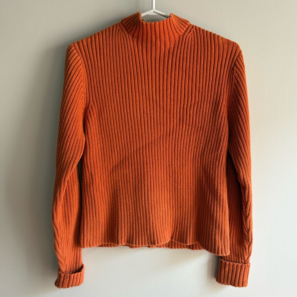 90s Vintage Burnt Orange Ribbed Turtleneck Sweater